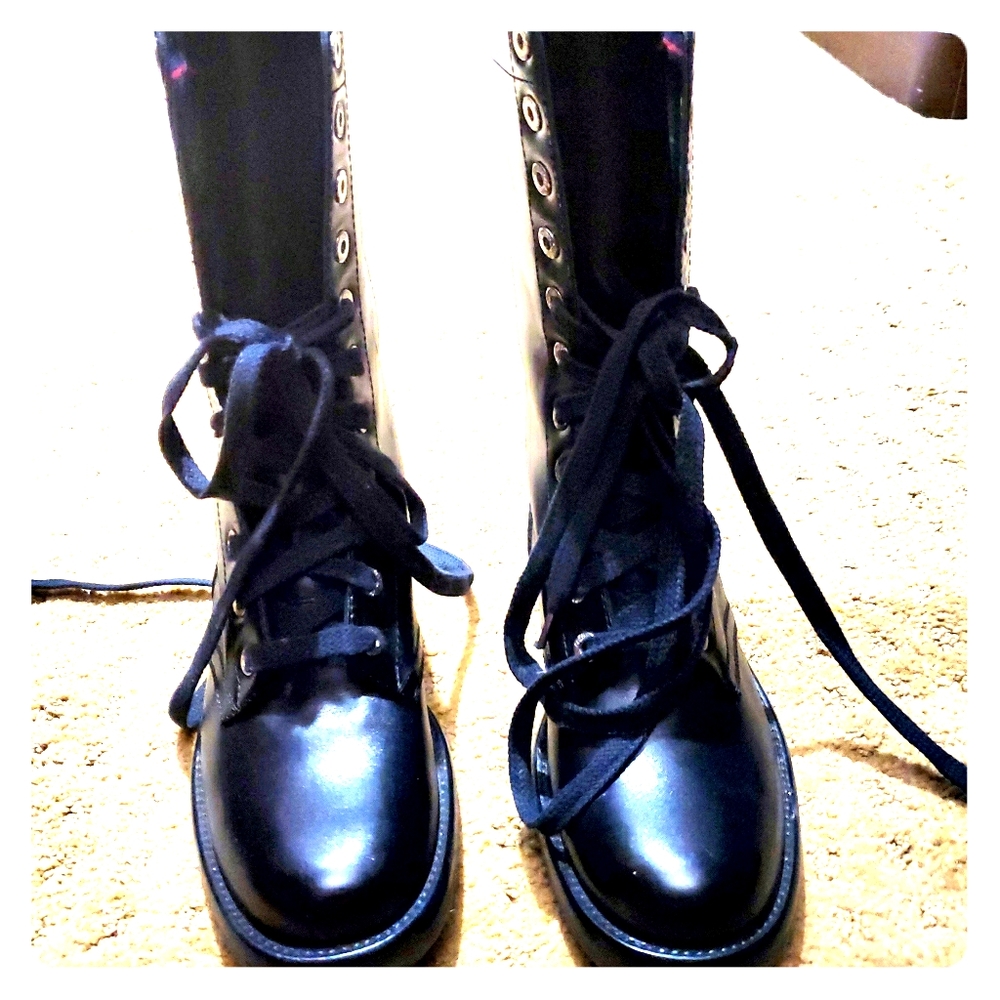 Chanel black lace up combat boot